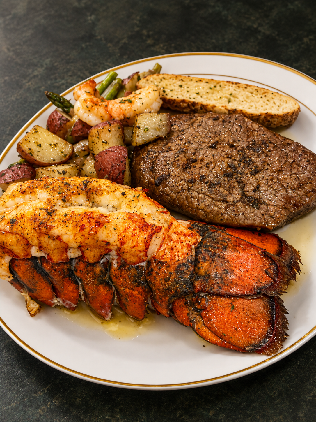 Retouched photo of Chef Cheez’s lobster and steak with potatoes